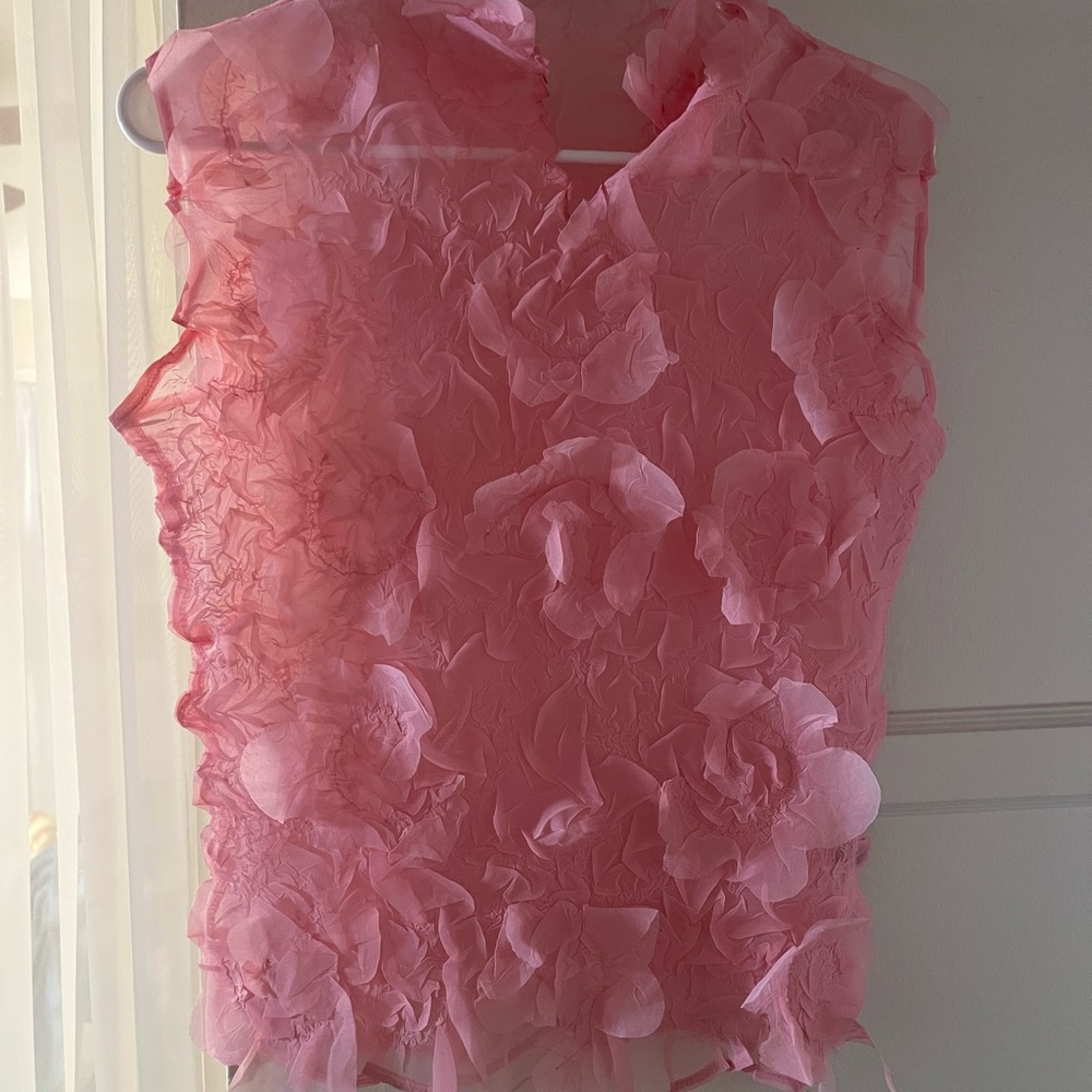 VINTAGE ORGANZA Kiss Pink Floral Textured Blouse